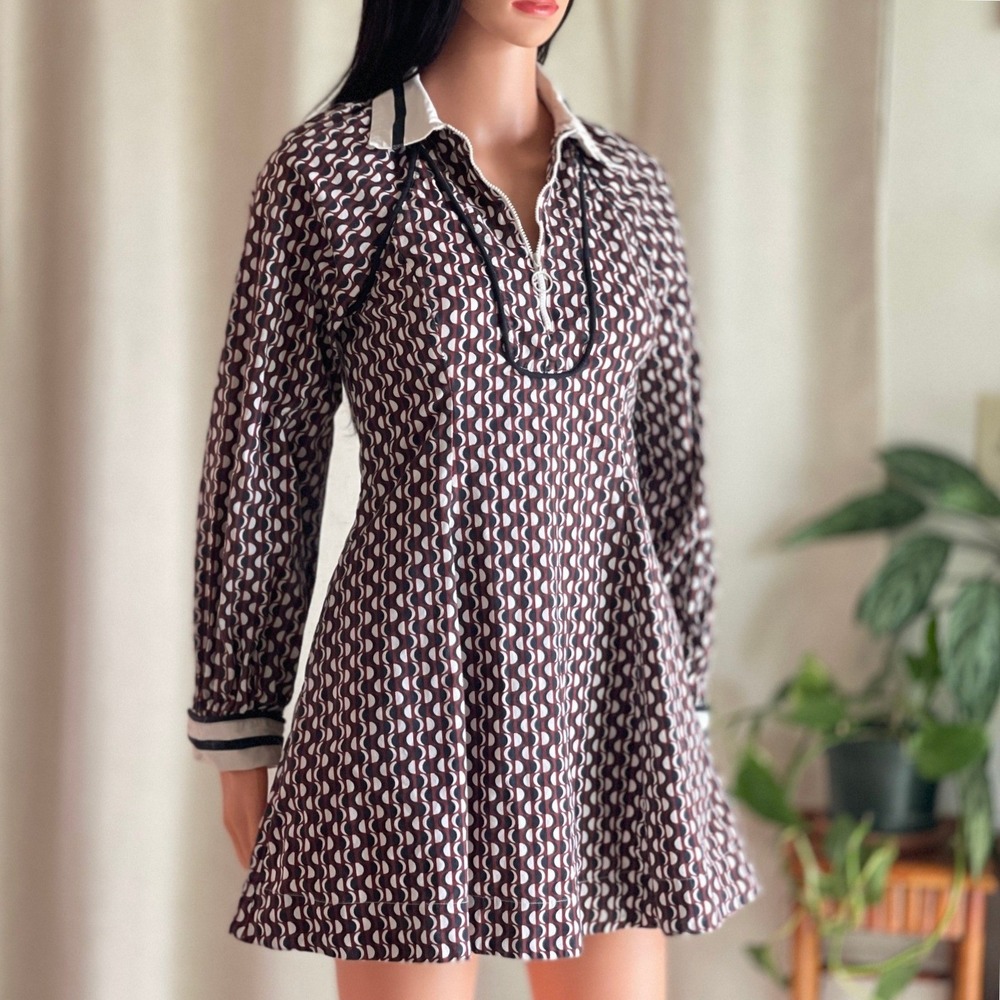 Maeve Anthropologie Long Sleeve Collared Varsity Mini Dress Mod Retro Twee Sz 0